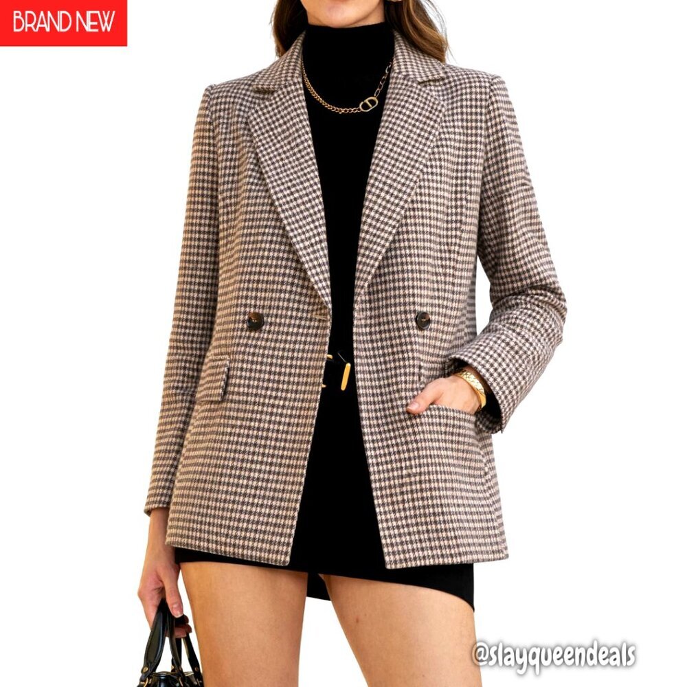 Oversized Boyfriend Blazer Tweed Jacket Fully Lined Work Office Coat